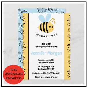 Bee bébé douche invitations maman à bee Bumblebee