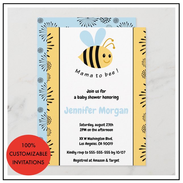 Bee bébé douche invitations maman à bee Bumblebee (Bee baby shower invitations Mommy to bee Bumblebee)