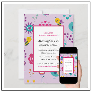 Bee bébé douche invitations maman à être Floral