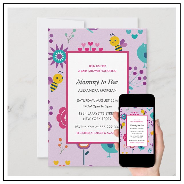 Bee bébé douche invitations maman à être Floral (Créateur téléchargé)