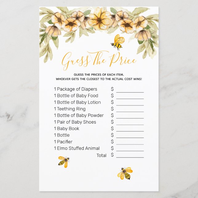 Bee Botanical Aquarelle devinez le prix Game (Devant)