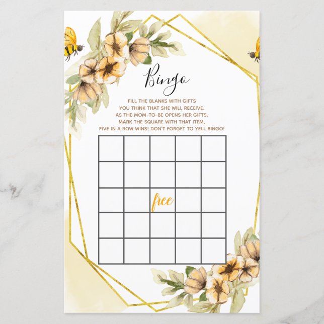 Bee Botanical Watercolor Bingo Game (Devant)