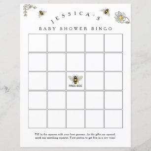 Bee Bumble Bee Baby shower Bingo Jeu