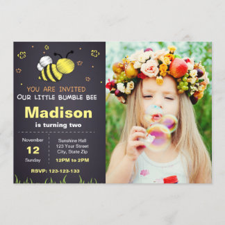 Bee Chalkboard Anniversaire Invitation avec photo