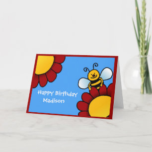 bee et fleurs Bonne carte d'anniversaire