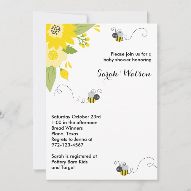 Bee Garden Baby Shower Invitations (Devant)