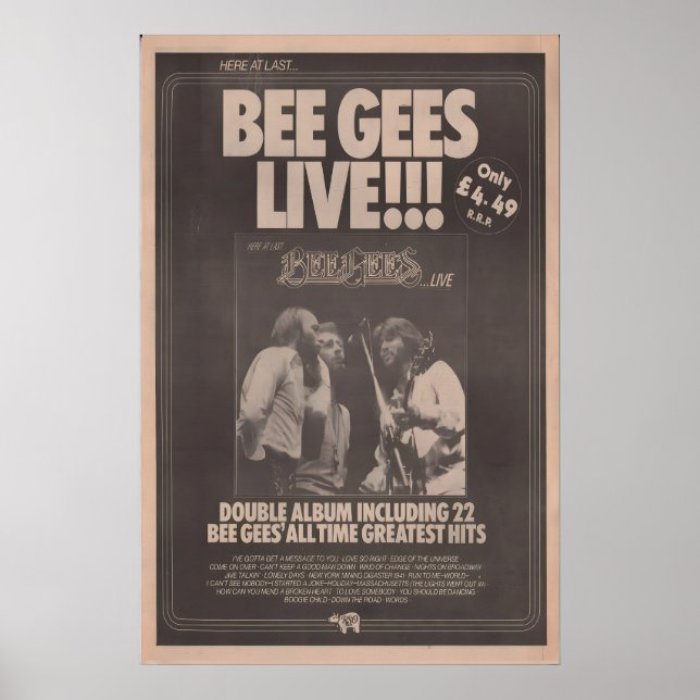 BEE GEES - affiche originale NME 1977 - Live - Bar (Devant)