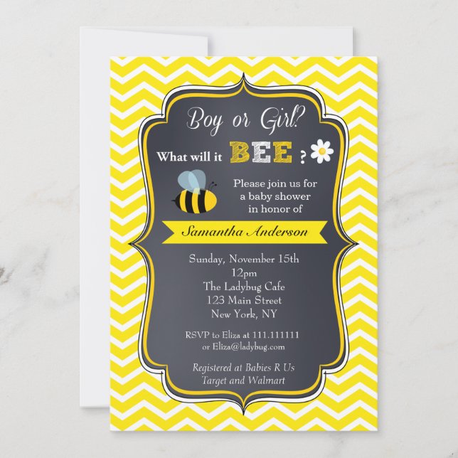 Bee Genre Révéler Baby Shower Invitations (Devant)