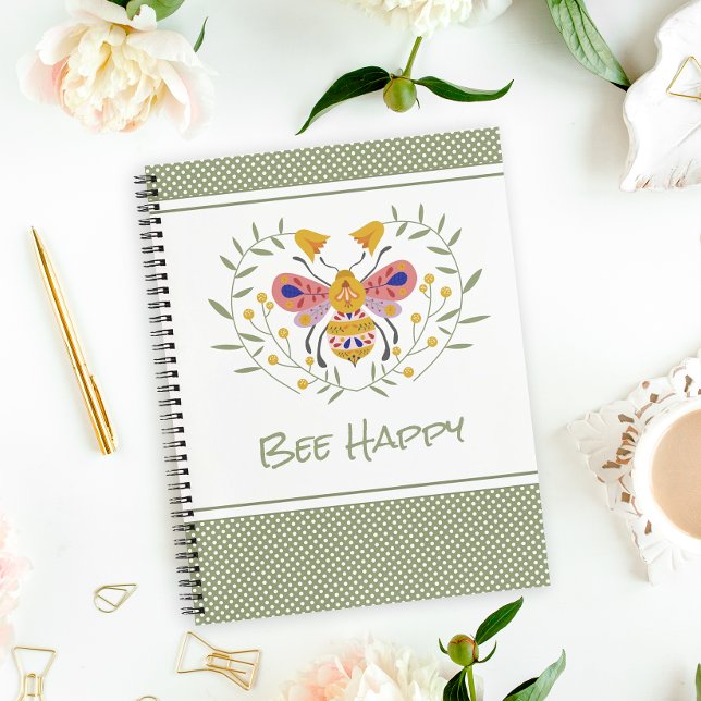 Bee Happy Folk Art Bumble Bee Carnet (Brighten up your school day or journaling time with this pretty notebook.)