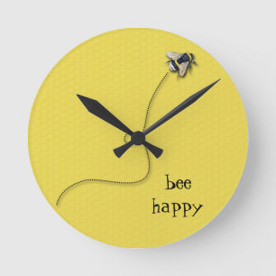 Bee Happy Fun Yellow Bee Horloge murale