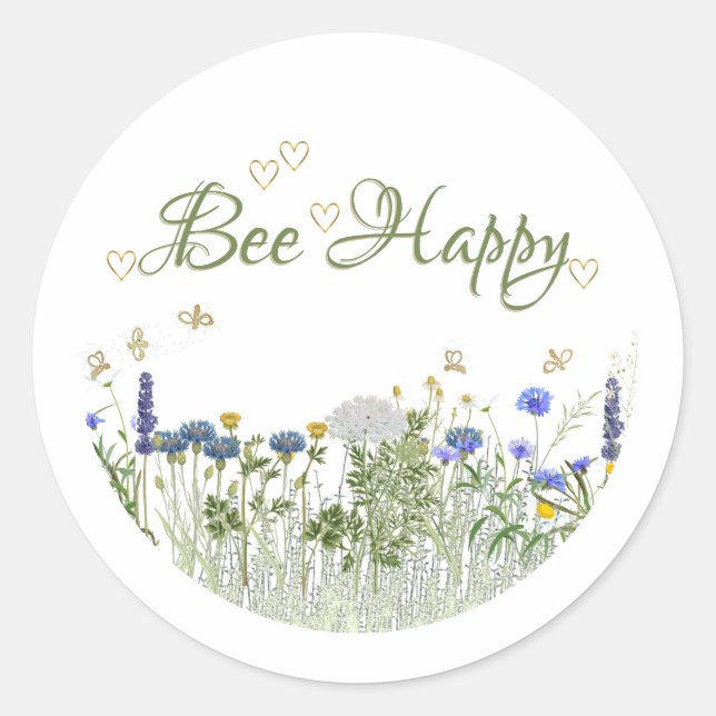 BEE HAPPY Meadow Flowers et abeilles Lid Étiquette (Devant)