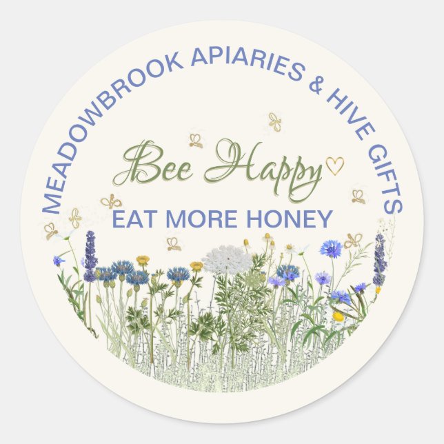 BEE HAPPY Meadow Flowers et abeilles Lid Étiquette (Devant)