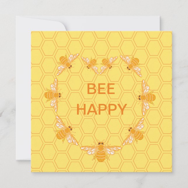 Bee Happy miel abeilles sur nid d'abeille jaune (Devant)