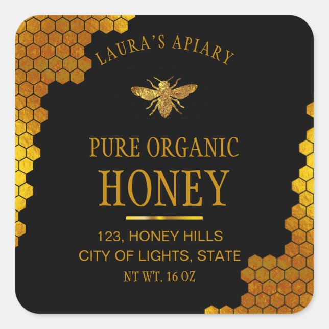 Bee Honey Jar Lid Produit Étiquette Apiary Honeype (Devant)