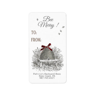 Bee Merry Miel Étiquette cadeau Red Bow sur Skep