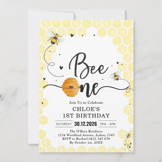 Bee One Honey Bee 1st Birthday Invitation (Devant)