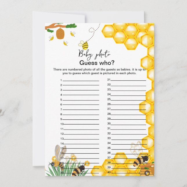 Bee thème baby shower deviner qui jeu (Devant)
