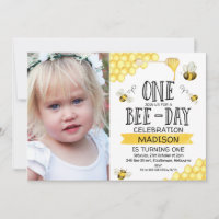 Bee Theme Photo Bee Day First Birthday Invitation