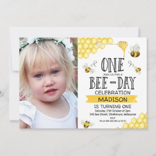Bee Theme Photo Bee Day First Birthday Invitation