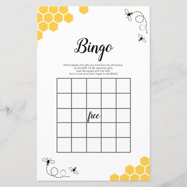 Bee Watercolor Bingo Game (Devant)