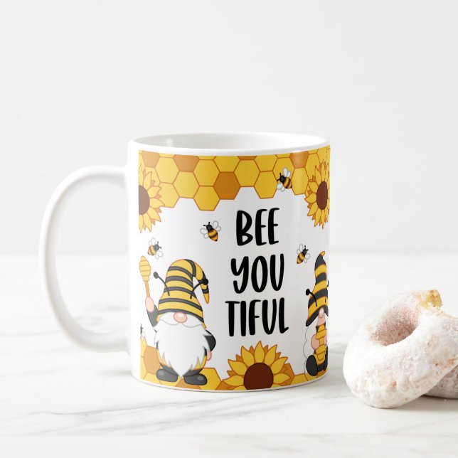 Bee You tiful Gnome Bee Hive Design Coffee Mug Cup (Avec donut)