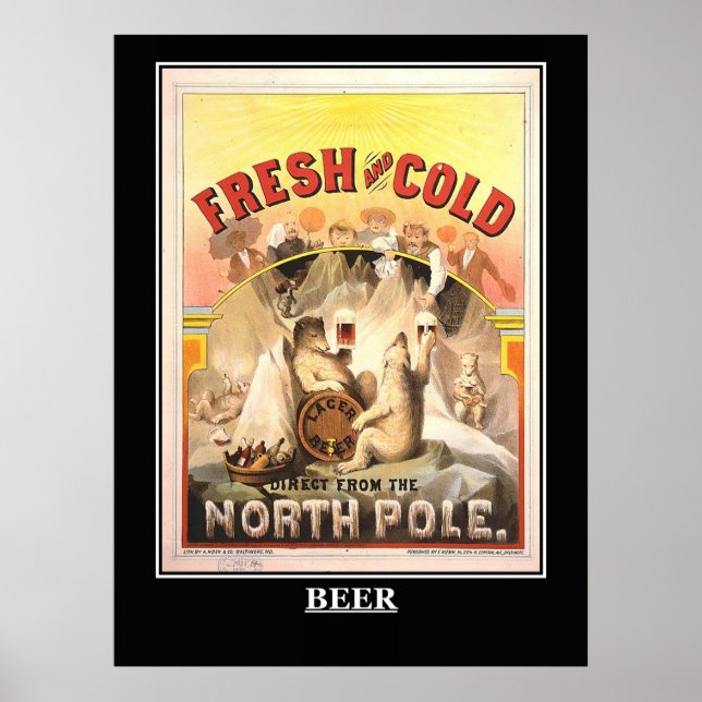Beer Fresh and Cold Vintage Poster (Devant)