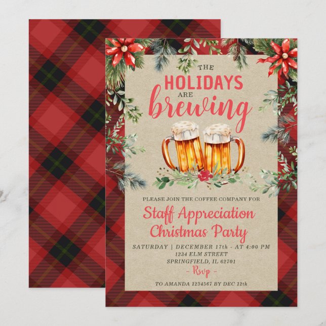 Beer Party Holiday Brasserie Invitation (Devant / Derrière)