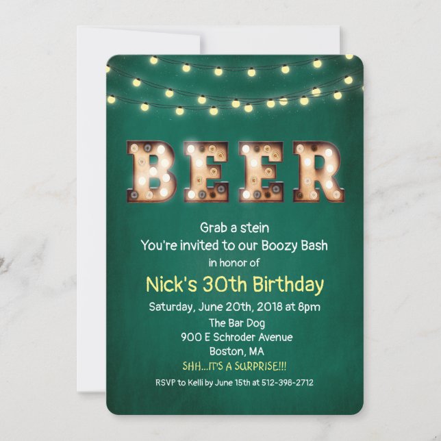 Beer String Lights Anniversaire Invitation (Devant)