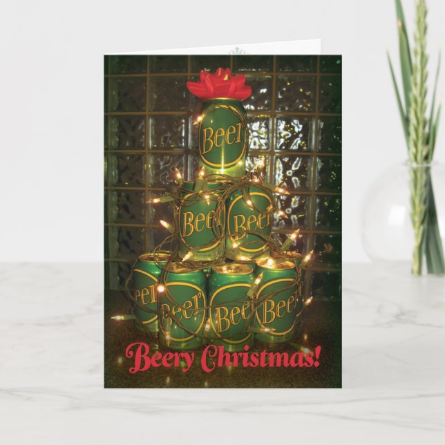 Beery Christmas - Carte d'arbre à bière lumineuse (Devant)