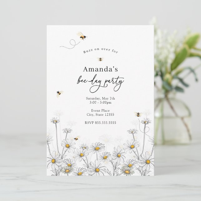Bees and Daisy Beeday Anniversaire Invitation (Debout devant)