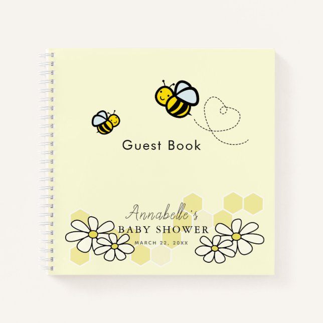 Bees & Daisies Livre d'or Baby shower blanc (Devant)