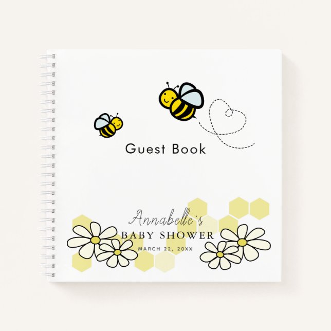 Bees & Daisies Livre d'or Baby shower jaune (Devant)