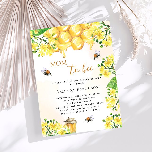 Bees fleurons jaunes budget baby shower invitation (Créateur téléchargé)