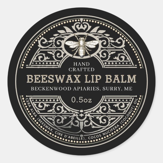 Beeswax Lip Balm Heraldic Bee Produit Étiquette (Devant)