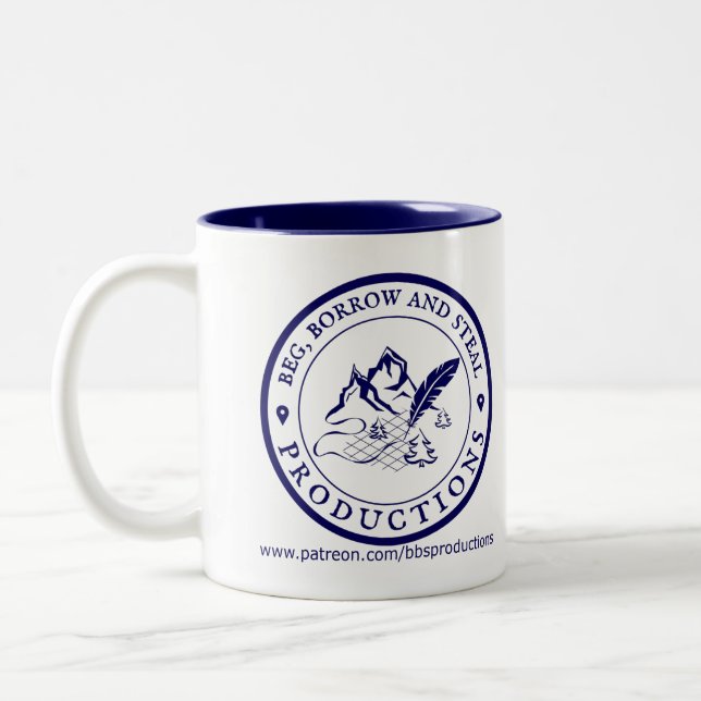 Beg, Borrow et Steal Mug (Bleu sur blanc) (Gauche)