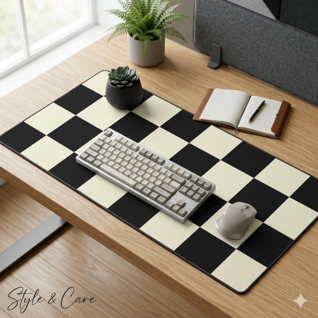 Beige avec motif carré grande taille noir (Beige with Black Large Square Style Pattern Desk Mat)