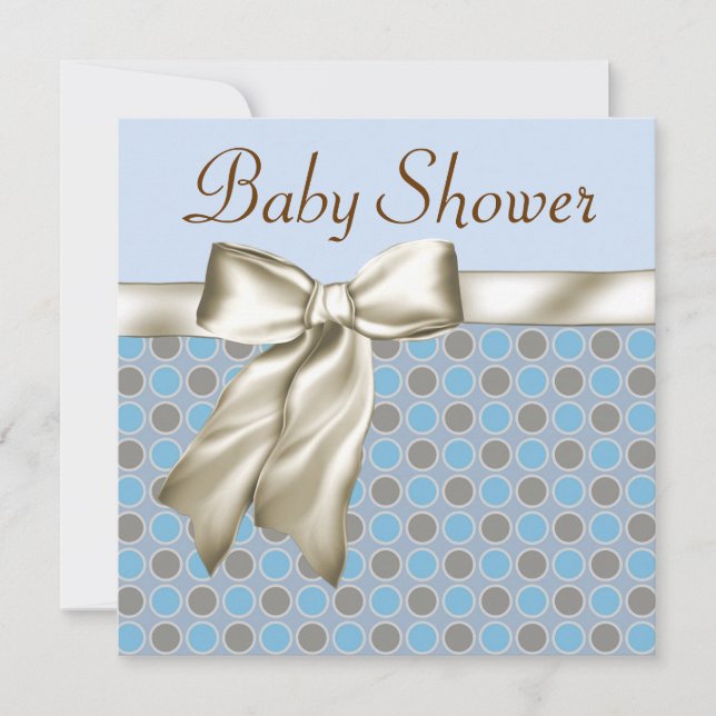 Beige Bleu Brown bébé garçon douche Invitations (Devant)