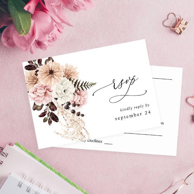 Beige & Blush Rose Rustique avec RSVP de repas (Créateur téléchargé)