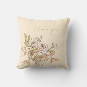 Beige botanique personnalisée I Love You Coussin