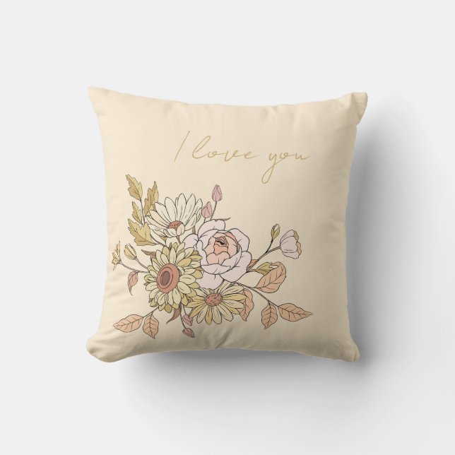 Beige botanique personnalisée I Love You Coussin (Recto)