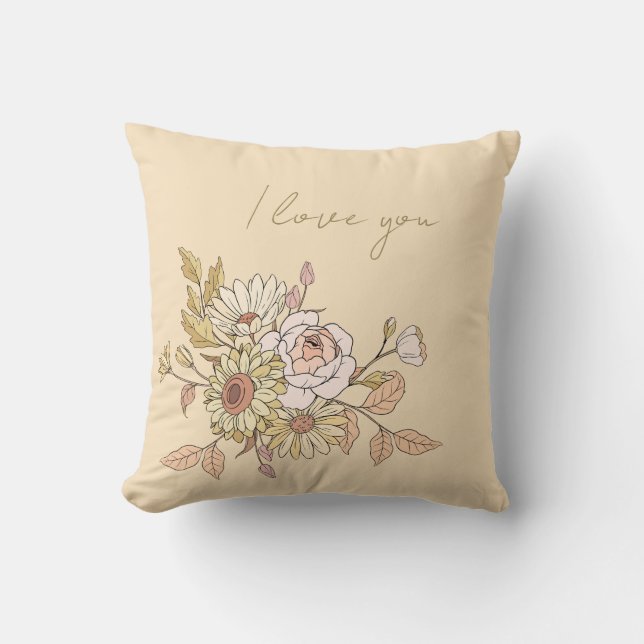 Beige botanique personnalisée I Love You Coussin (Recto)