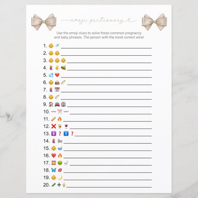 Beige Bow moderne Emoji Baby shower Jeu (Devant)
