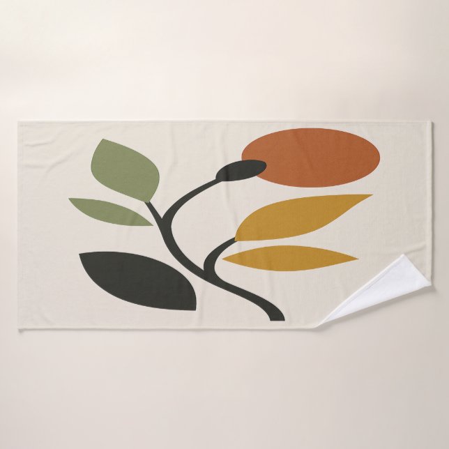  Beige, Brown, and Green Botanical  (Serviette de bain)