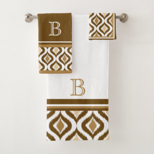 Beige Brown Blanc Rétro Chic Ikat Ogee