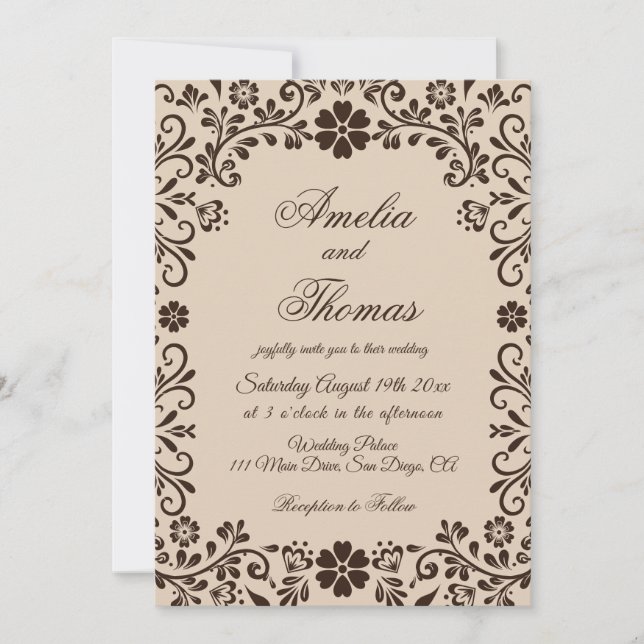 Beige Brown Elegant Garden Wedding  Invitation (Devant)