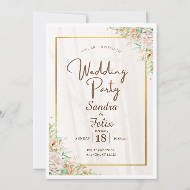 Beige Brown Simple Mariage Fête Invitation (Devant)