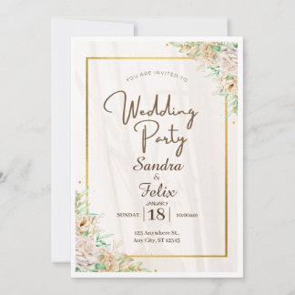 Beige Brown Simple Mariage Fête Invitation