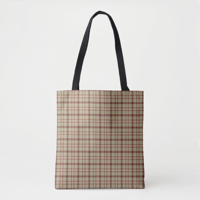 Beige Burgundy White Plaid Classic Tote Bag (Devant)