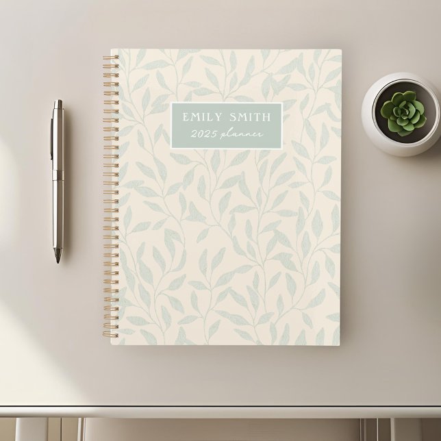 Beige Clair et Feuillage Sage Nom Personnalisé (Créateur téléchargé)