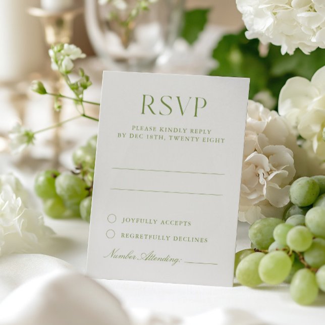 Beige clair & Sage Vert Élégant Mariage Carte RSVP (Light Beige & Sage Green Elegant Wedding RSVP Card)